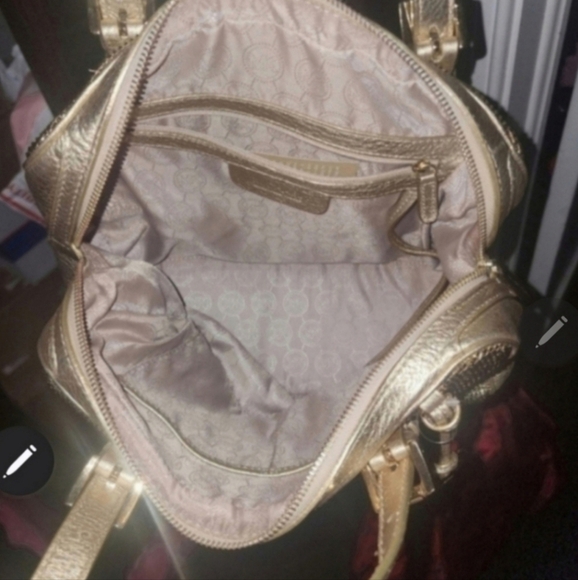 🍁🍂💣💫👀800$NWT !! SUPER RARE HTF!! MICHAEL KORS GOLD LEATHER MESH SATCHEl - Picture 10 of 11